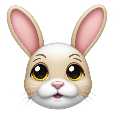 Crea un emoji de cara de conejo bebe con una oreja doblada  sticker