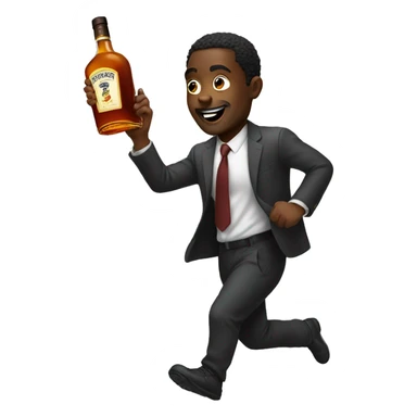 black man running wih bottle of hennessy sticker