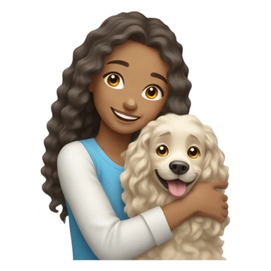 Please create a girl who hugs her pet doggie. The girl has a cute face and so does the doggie. The girl has light skin, blue eyes and light wavy long hair. sticker