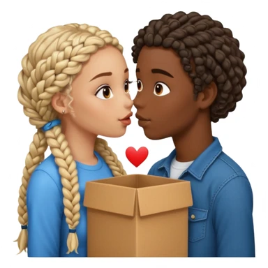 darkskin girl with box braids kissing light skin boy with curly hair sticker