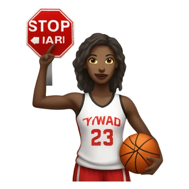 Black women basketball player holding a stop sign sticker