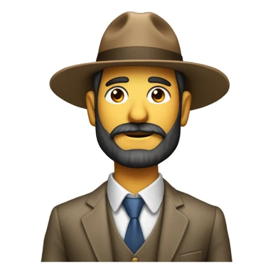 Un señor con barba,traje y camisa con barba portando un sombrero cuyo frente tiene el logotipo de jw.org sticker