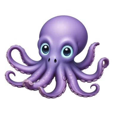 Meme-Worthy Floating Baby Octopus Portrait Emoji, Drifting gracefully in the water with soft, curled tentacles and a dreamy, weightless posture, showcasing a smooth, rounded light blue-purple body with mesmerizingly large, gentle eyes gazing into the abyss, Simplified yet poetically expressive features, highly detailed, glowing with a soft, celestial marine glow, high shine, quiet and mystical, stylized with an air of deep-sea serenity, soft glowing outline, capturing the essence of a tiny, peaceful cephalopod floating endlessly in the infinite beauty of the ocean depths! sticker