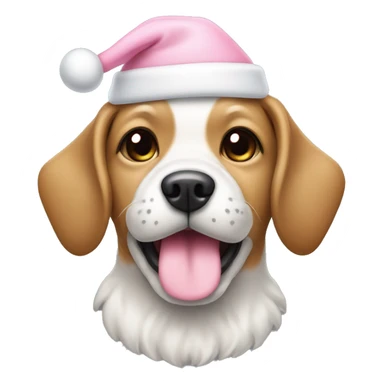 Dog with light pink Christmas hat and white bone in mouth sticker