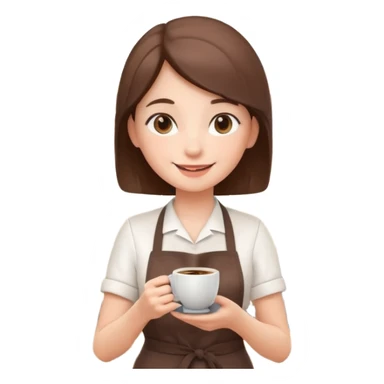 cute barista portrait, head and shoulders only, wearing apron, coffee shop uniform, friendly smile, holding a small coffee cup, 3D cartoon, mobile game icon style, clean background, no text, no watermark
 sticker