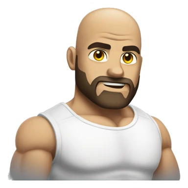 Muscular man flexing, bald, dark beard in a white shirt sticker