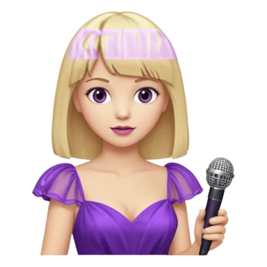 blonde woman with blonde straight hair and bangs in a purple pastry-like gown holding a microphone  sticker
