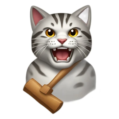 Angry cat smiling with wooden hammer sticker