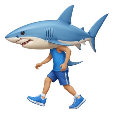 a blue shark wearing blue Sneakers walking in front of the beach sticker