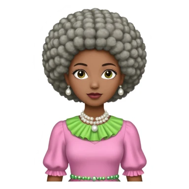 Brown woman with a very very stylish gray Afro  wearing pink and green dress  and pearl blouse with sleeves sticker