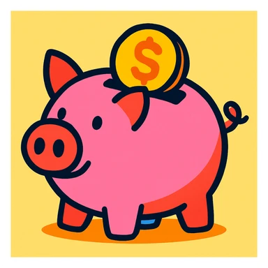 vibrant toon style piggy bank with a coin sticker