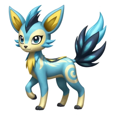 Feral Lightning-patterned Zig-zagged buzzy fuzzy Meloetta-Electrike-Zeraora-Luxray-Cobalion-Suicune-Vernid-fusion-hybrid-creature, full body  sticker
