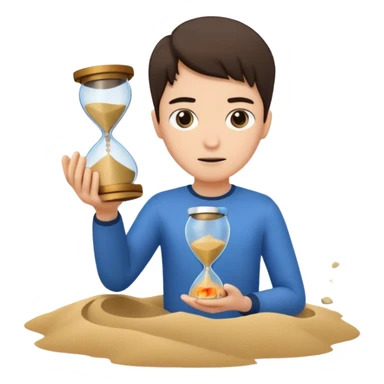 Character holding a broken hourglass, sand frozen mid-air sticker