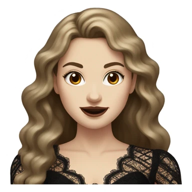 White Woman, Sharp Vampire Teeth, Long Wavy Brown Hair, wearing a black lace dress  sticker