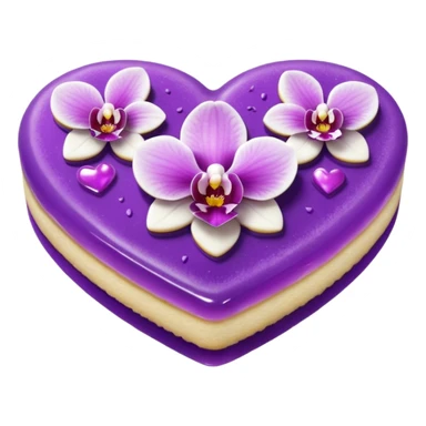 Realistic shortbread cookie in the shape of a heart with orchid purple color jelly middle filling and sprinkled powder sugar on top. sticker