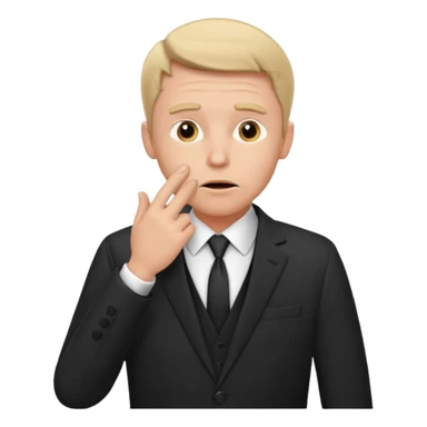 white man in formal suit thinking, hand on mouth, shrugging sticker