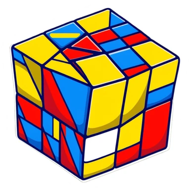 Colorful 3D Rubik's cube puzzle toy, partially solved sticker
