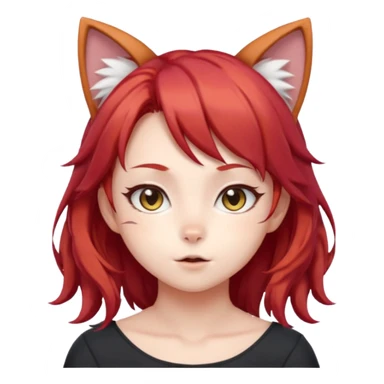 cute anime cat-girl with cat ears, red blowing hair sticker