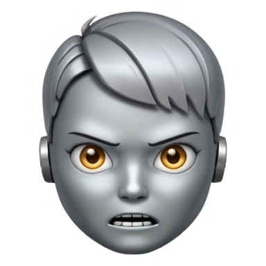 Robot emoji with a "Karen" haircut and angry facial expression sticker