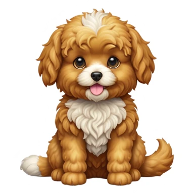 cinematic-[cavoodle dog]-realistic-full-body-sitting-emoji,-tail-resting-loosely-beside-its-paws,-head-tilted-dramatically,-curly-[solid golden]-fur that looks like fried chicken,-simplified-yet-realistic-focused-features,-highly-detailed,-glowing-with-an-almost-sarcastic-glow sticker