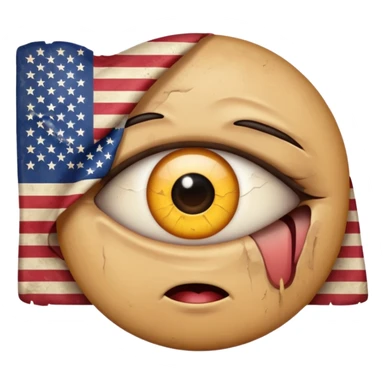 eye twitching emoji with a broken american flag in the background sticker