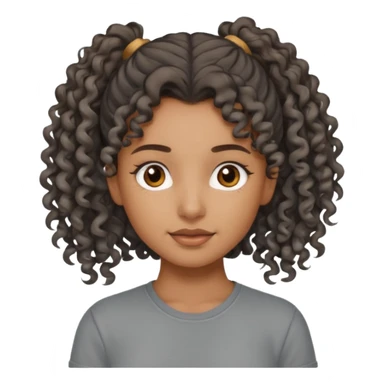 A girl Brown girl with a curly ponytail and has a Gray shirt and eyes are brown  sticker