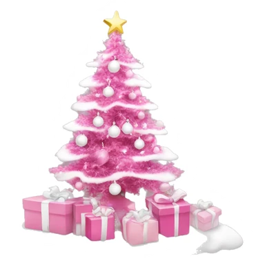 Pink Christmas tree with white and pink presents under it and white ornaments  sticker