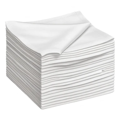 neat stack of soft white paper napkins, square or rectangular, slightly textured edges, faint embossed border, top napkin slightly lifted or curled to suggest flexibility, soft lighting, subtle shadows, emoji scale sticker