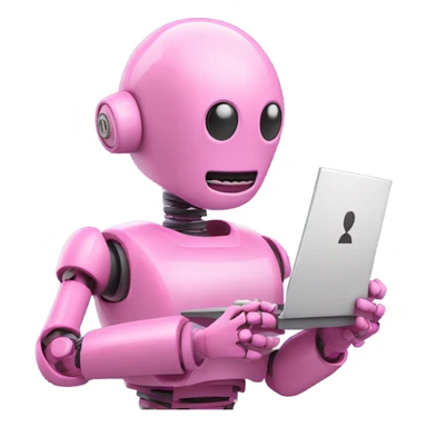 human-like pink robot carrying email icon in hands sticker