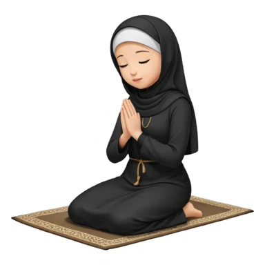 Muslim woman in black jiljab side profile praying on prayer mat  sticker