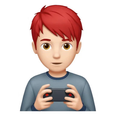 A boy with half gary hair and half red hair playing video game in is mobile  sticker