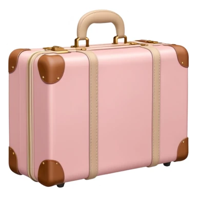 Pastel pink suitcase with beige leather handle, minimal background sticker