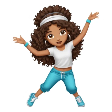 Dancing brown girl with long darn brown curly hair with headband hip hop sticker