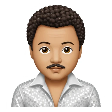 Howard Hewett with dark brown jeri curl hair, white sequin outfit sticker