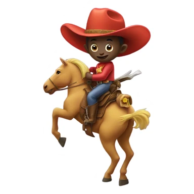A teletubby on a horse as a cowboy  sticker