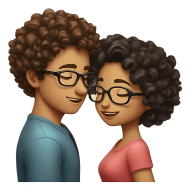 curly girl with glasses kiss a boy with dark hair sticker