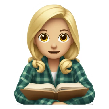 Blonde girl with plaid blanket holding a book sticker