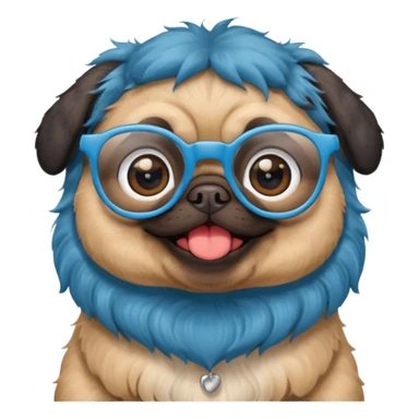 long blue haired baby pug wearing glassess very happy sticker