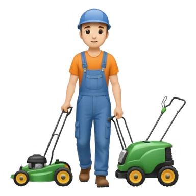 Maintenance worker
with lawnmower, full body, walking sticker