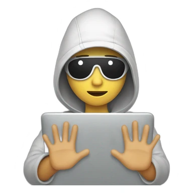 person with computer doing stop with hand sticker