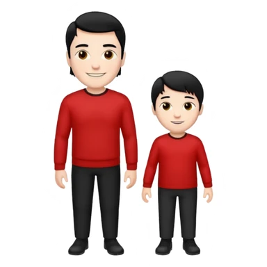 make a father and a son. both with straight black hair. both have white skin. they have to be wearing black and red clothes. there are only two people. they're happy. only a father and ONE son. sticker