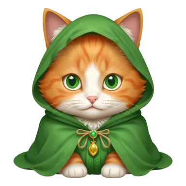 baby orange cat green eyes, in magic white cloak sticker