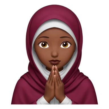 darkskin muslim black woman praying with burgundy hijab hyper realistic face, islamic prayer position  sticker