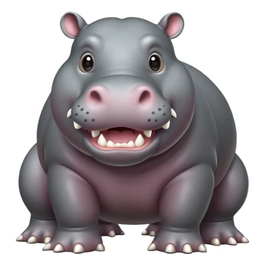 cinematic-hippo-realistic-full-body-side-view-standing-on-all-fours-emoji,-massive-round-frame,-wide-mouthed-grin-exposing-huge-teeth,-head-tilted-dramatically,-thick-grey-hide-glossy, big eues sticker