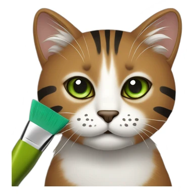 Brown cat with black stripes and white mustache and the contour of the white mouth and green eyes with a brush pencil sticker