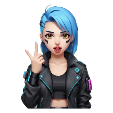Woman with her tongue out in cyberpunk clothing and giving the middle finger. Looking naughty. sticker