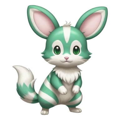 emerald-green, white Purrloin-Minccino-Emolga-fusion (full body) with vertical white stripes running down the whole body sticker
