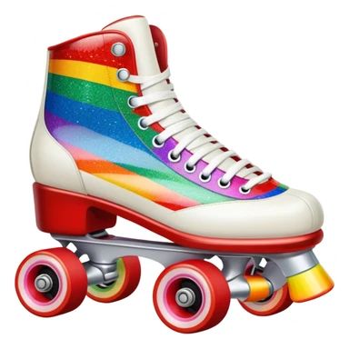 red vintage glitter roller skate with a white leather boot, rainbow stripes glitter sticker