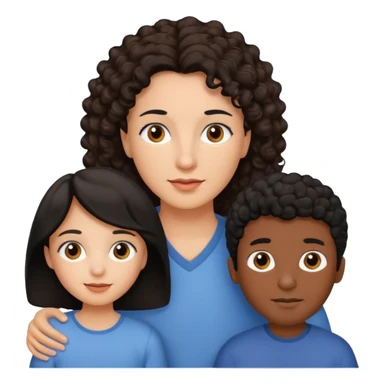 family, mom has brown eyes black hair brown skin, dad is white with brown curly hair and two kids boy and girl who are a mix of the two parents sticker