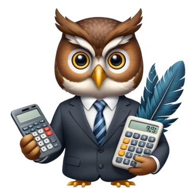 Twilio owl wearing finance outfit with business suit and tie, holding calculator sticker